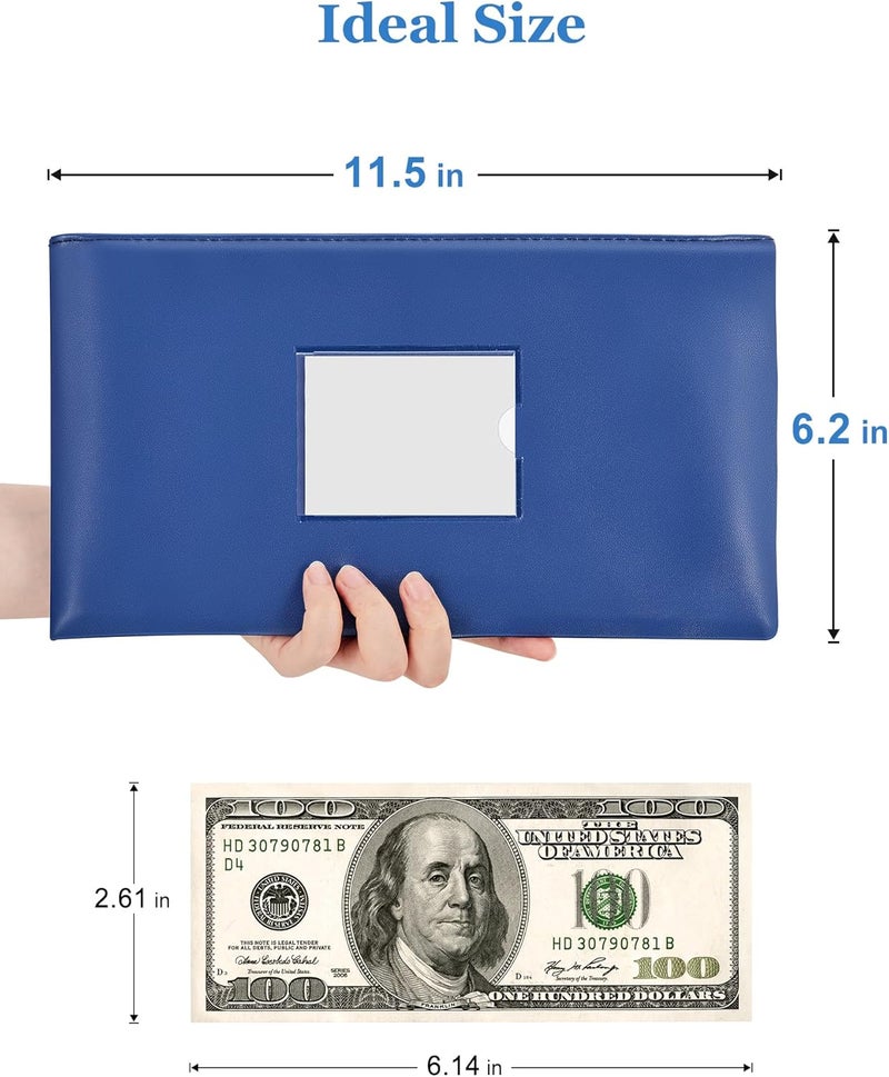 SMARTAKE 5-Pack Bank Deposit Money Bags with Zipper, PU Leather Bags Cash Wallet Pouches with Label, for Coins, Cosmetics, Invoice, Bills, Tools, 11.5 x 6.2 Inches, 5 Colors - Image 2